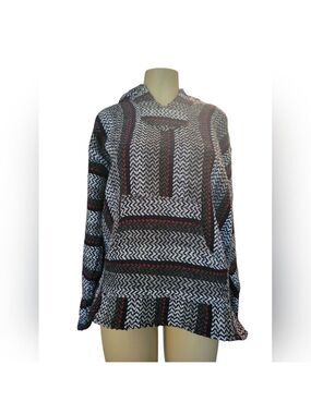 BAJA JOE Hooded Poncho Made In Mexico  Medium Aztec Western Tribal